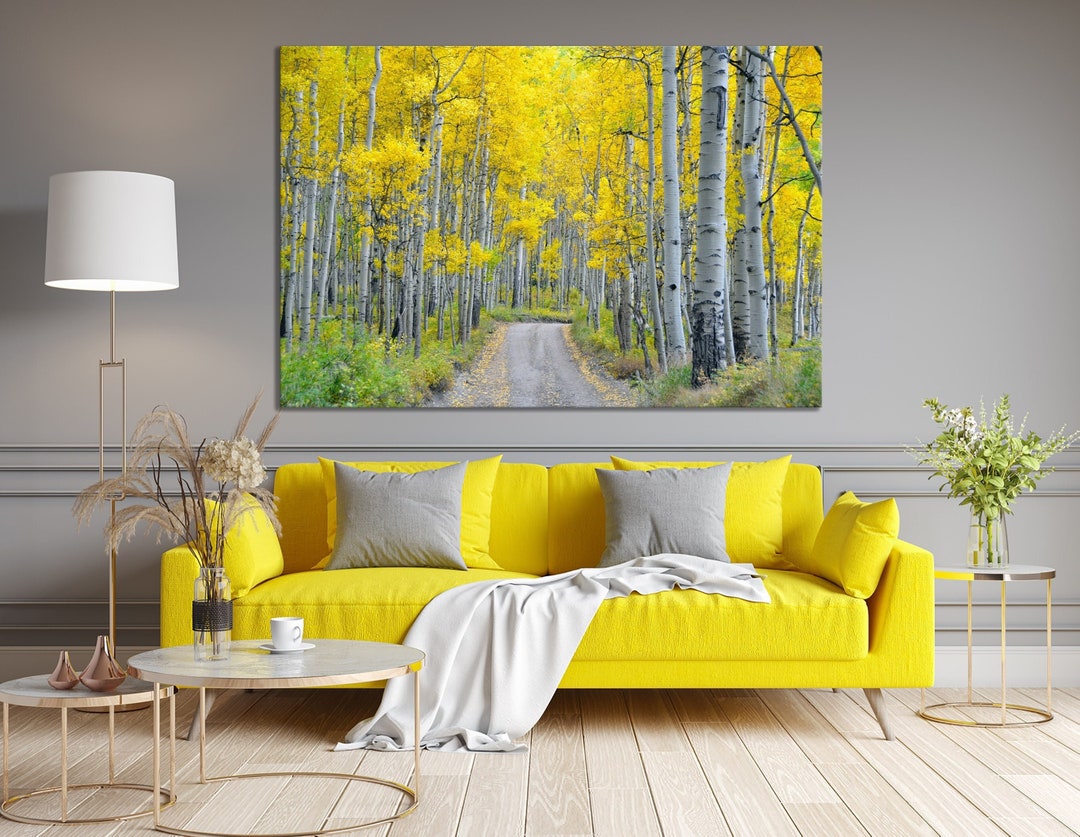 Yellow Forest Canvas Wall Art Nature Prints Birch Tree Canvas Birch