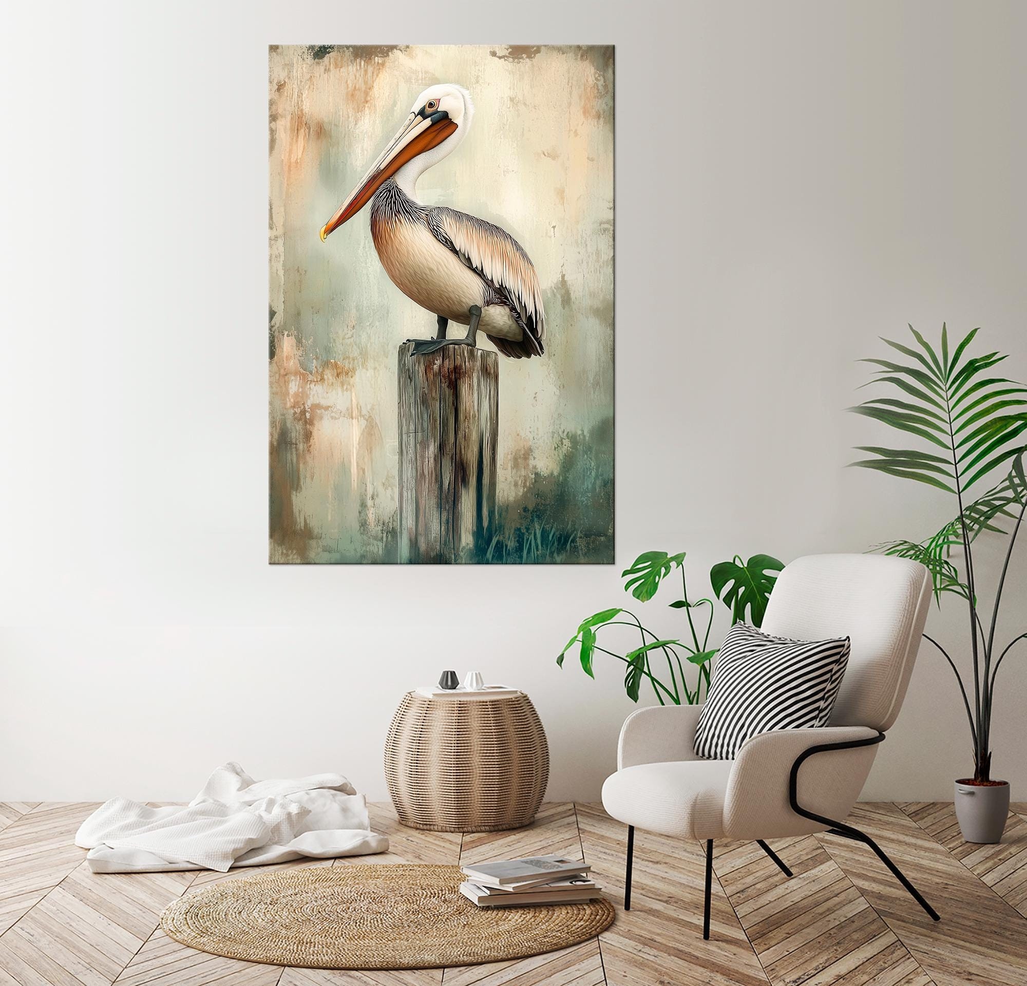 Pelican Large Canvas Wall Art Prints Coastal Wall Decor Sea Bird Print ...