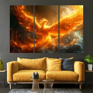 Rising Phoenix large canvas wall art prints Fire phoenix painting print Mythical bird art Fantasy decor Bedroom wall art