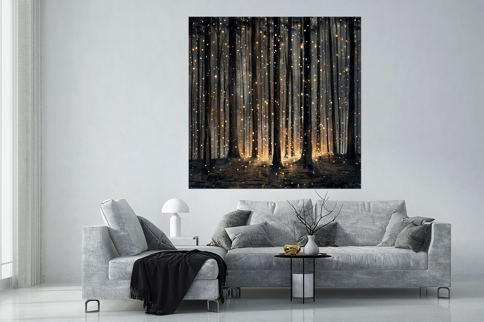Firefly Forest wall art Mystical Forest art Magical Forest canvas print Fantasy Firefly art print Living room decor Enchanted Forest canvas