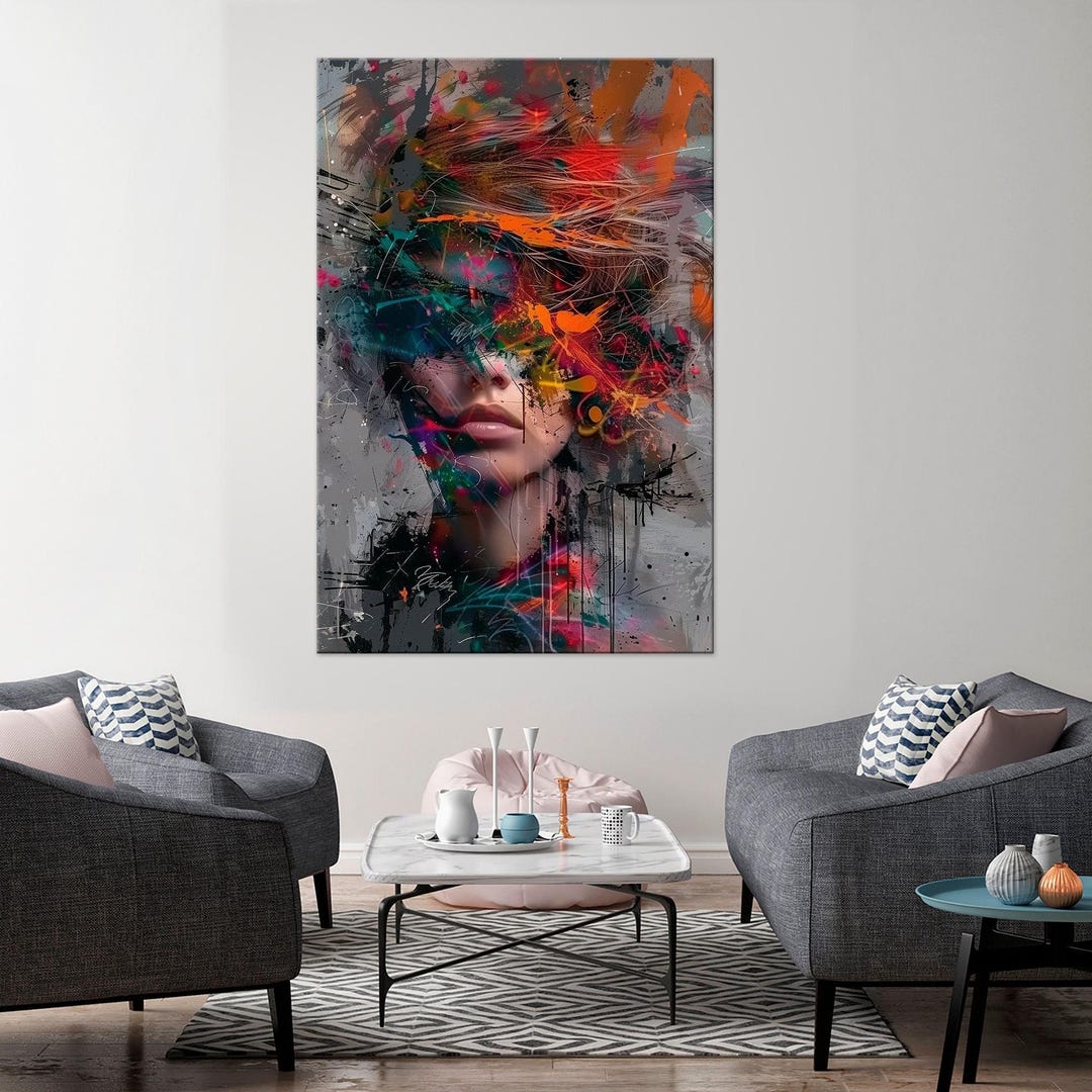 Abstract Woman Face Canvas Art Print, Graffiti Portrait Decor - Etsy