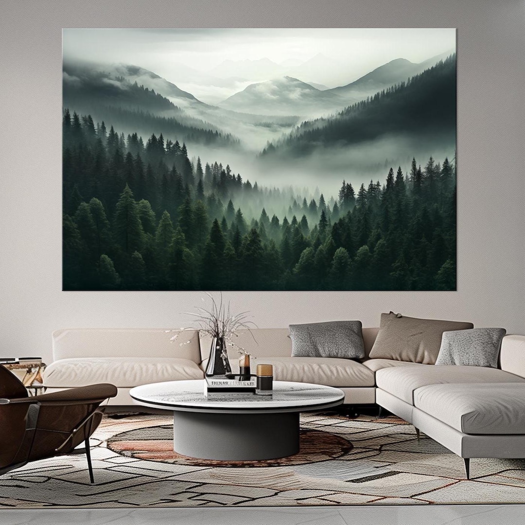 Foggy Forest Canvas Print, Misty Mountain Pine Tree Wall Art - Etsy