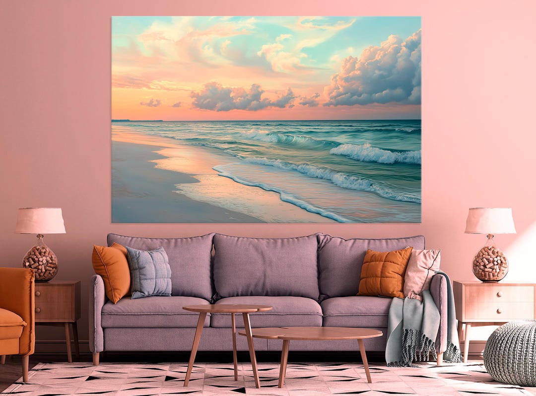 Pastel Ocean Large Canvas Wall Art Prints Nautical Decor Sunset Wall ...