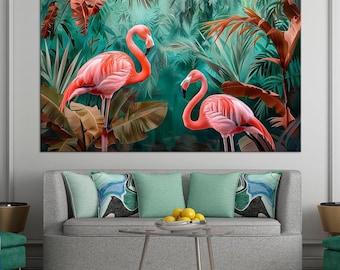 Flamingo Canvas Print: Tropical Exotic Bird Wall Art, Living Room Decor