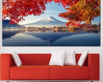 Fuji Mountain Autumn Canvas Print: Japan Lake Wall Art (Ready to Hang)