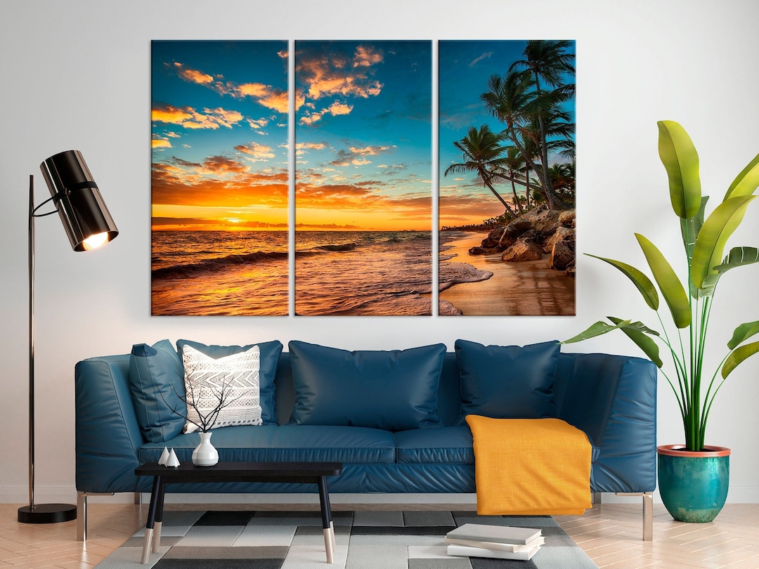 Beautiful Ocean Sunset Wall Art Canvas Tropical Beach Decor Large ...