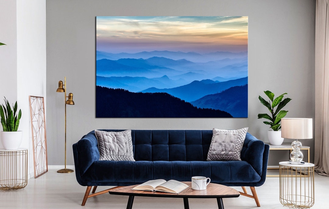 Smoky Mountain Canvas Extra Large Wall Art Blue Mountain Wall Decor