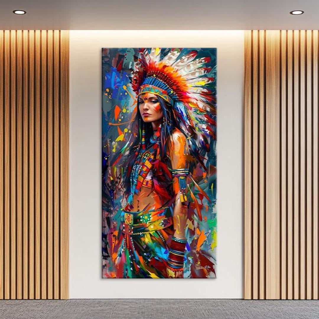 Native Woman Canvas Print: Colorful Portrait, Tribal Wall Art - Etsy