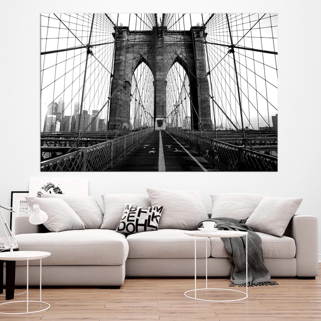 Brooklyn Bridge Canvas Print, Black and White New York Skyline Wall Art ...