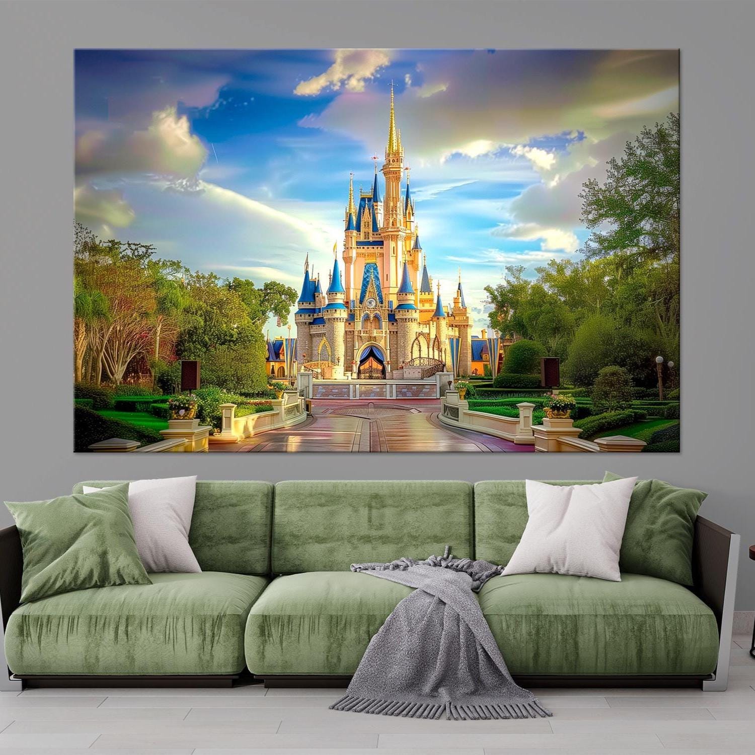 Princess Castle large canvas wall art prints Girls room decor Fantasy fairytale Castle art Cinderella Magic Kingdom print
