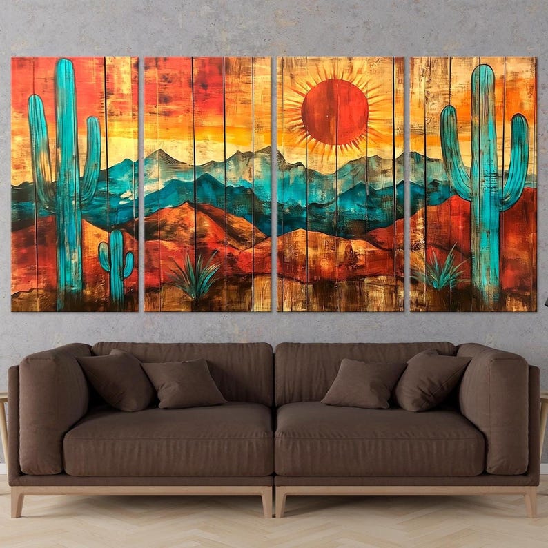 Saguaro Cactus Canvas Wall Art: Southwestern Desert Boho Decor (ready ...