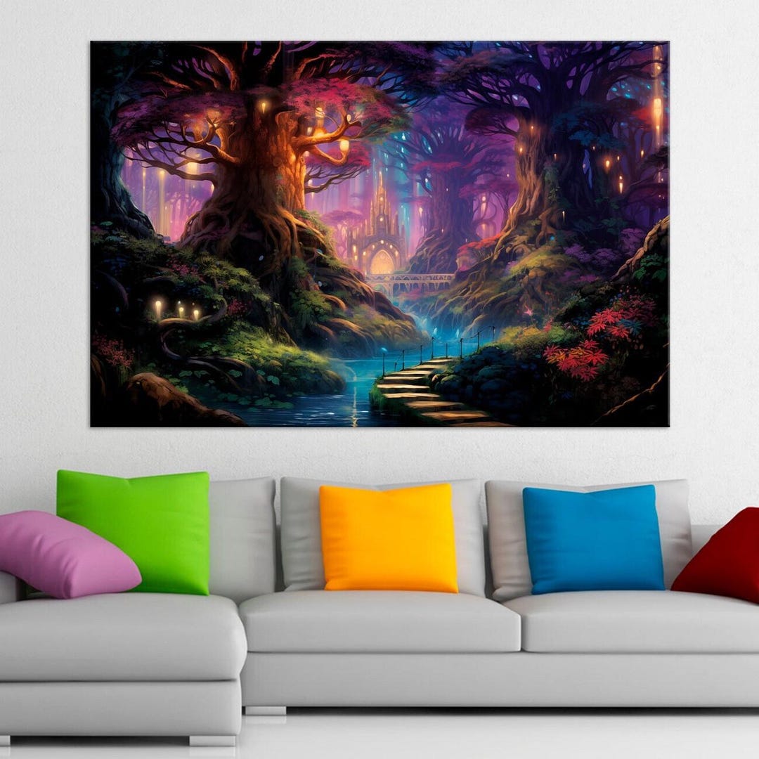 Enchanted Forest Canvas Print: Fireflies, Fantasy Art - Etsy