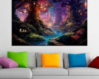 Enchanted Forest Canvas Print: Fireflies, Fantasy Art
