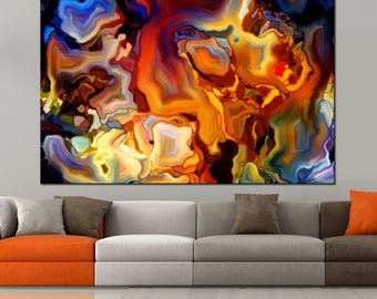 Lienzo con estampado abstracto vibrante: Multicolor, decoración de pared moderna, listo para colgar.