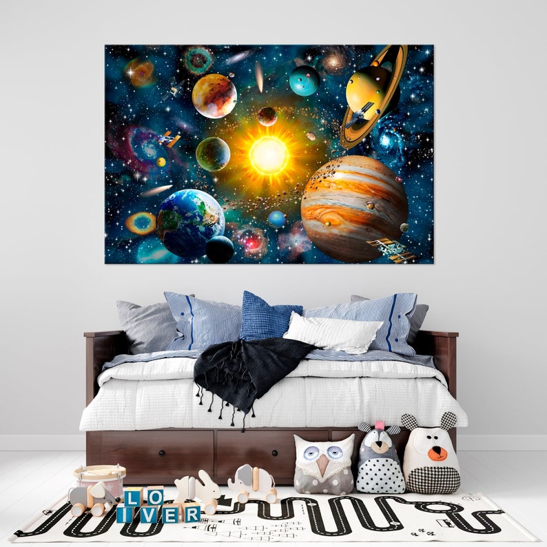 Solar System Wall Art Canvas Space Print Nursery Wall Etsy