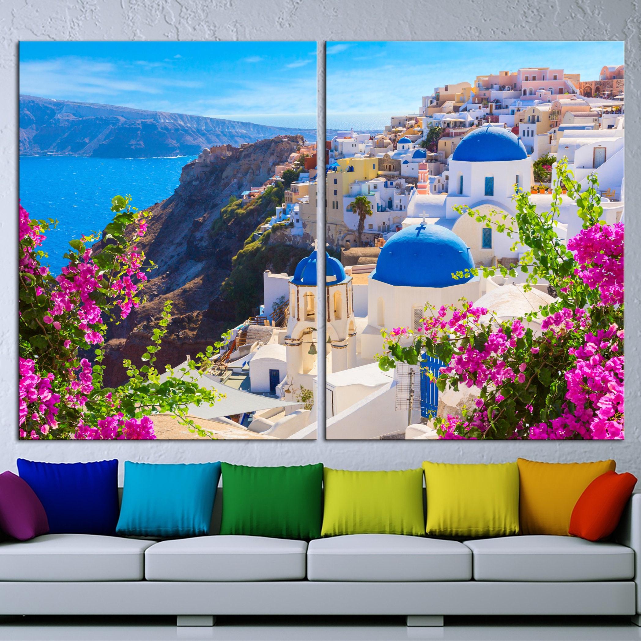 Santorini Greece Canvas Print, Mediterranean Coastal Wall Art - Etsy