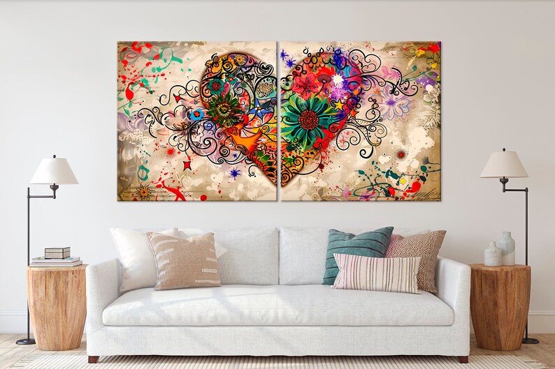 Abstract Heart Canvas Print Graffiti Wall Art Heart Painting Print