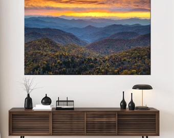 Smoky Mountains Sunset Canvas Print, National Park Wall Art