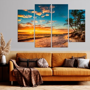 Beautiful Ocean Sunset Wall Art Canvas Tropical Beach Decor Large ...