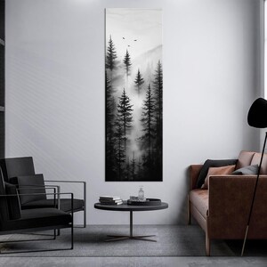 Foggy Forest Canvas Print: Black and White Landscape, Vertical Nature Decor