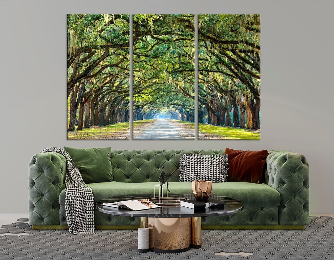 Live Oak Tree Alley Canvas Wall Art Savannah Nature Wall Art
