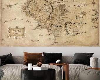 Middle Earth Map Canvas Print, Vintage Style Fantasy Art