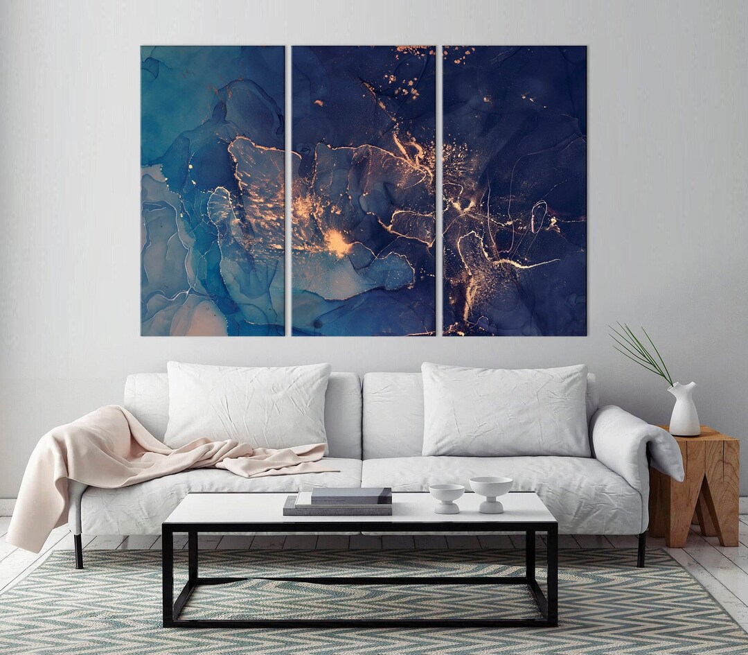 Abstract Marble Art Blue Marble Canvas Wall Art Gold Canvas Print