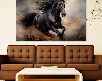 Running Black Horse Canvas Print - Wild Horse Wall Art