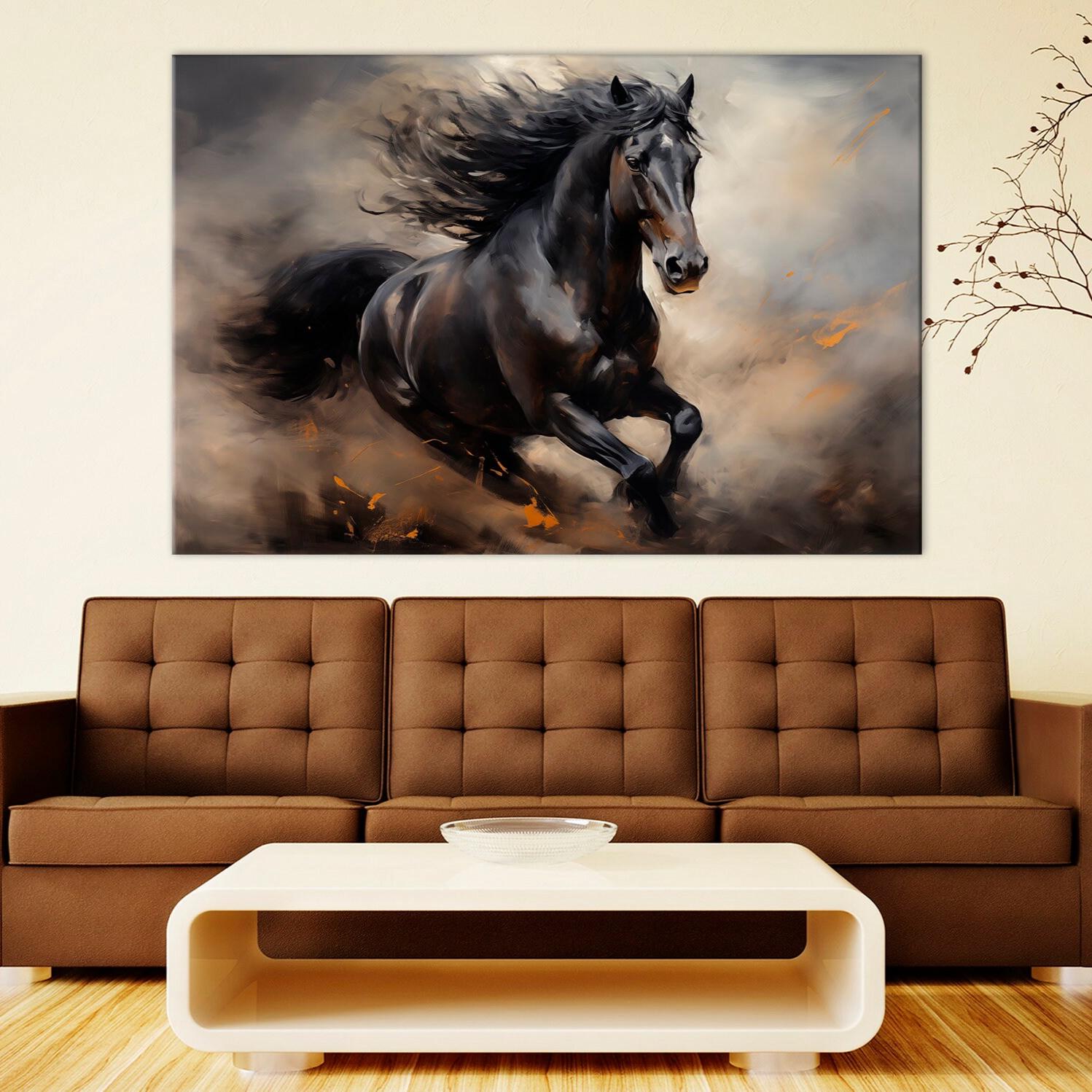 Running Black Horse Canvas Print - Wild Horse Wall Art - Etsy