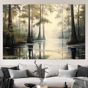 Swamp Landscape Canvas Print, Louisiana Cypress Trees, Rustic Nature Art