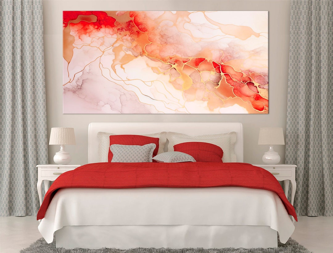 Red Abstract Painting Print Marble Canvas Wall Art Modern Red Art Large ...