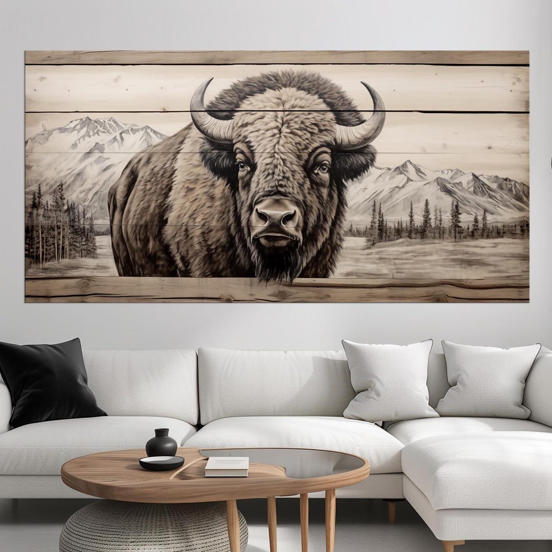 Bison Canvas Wall Art American Buffalo Print Rustic Cabin Decor Western ...