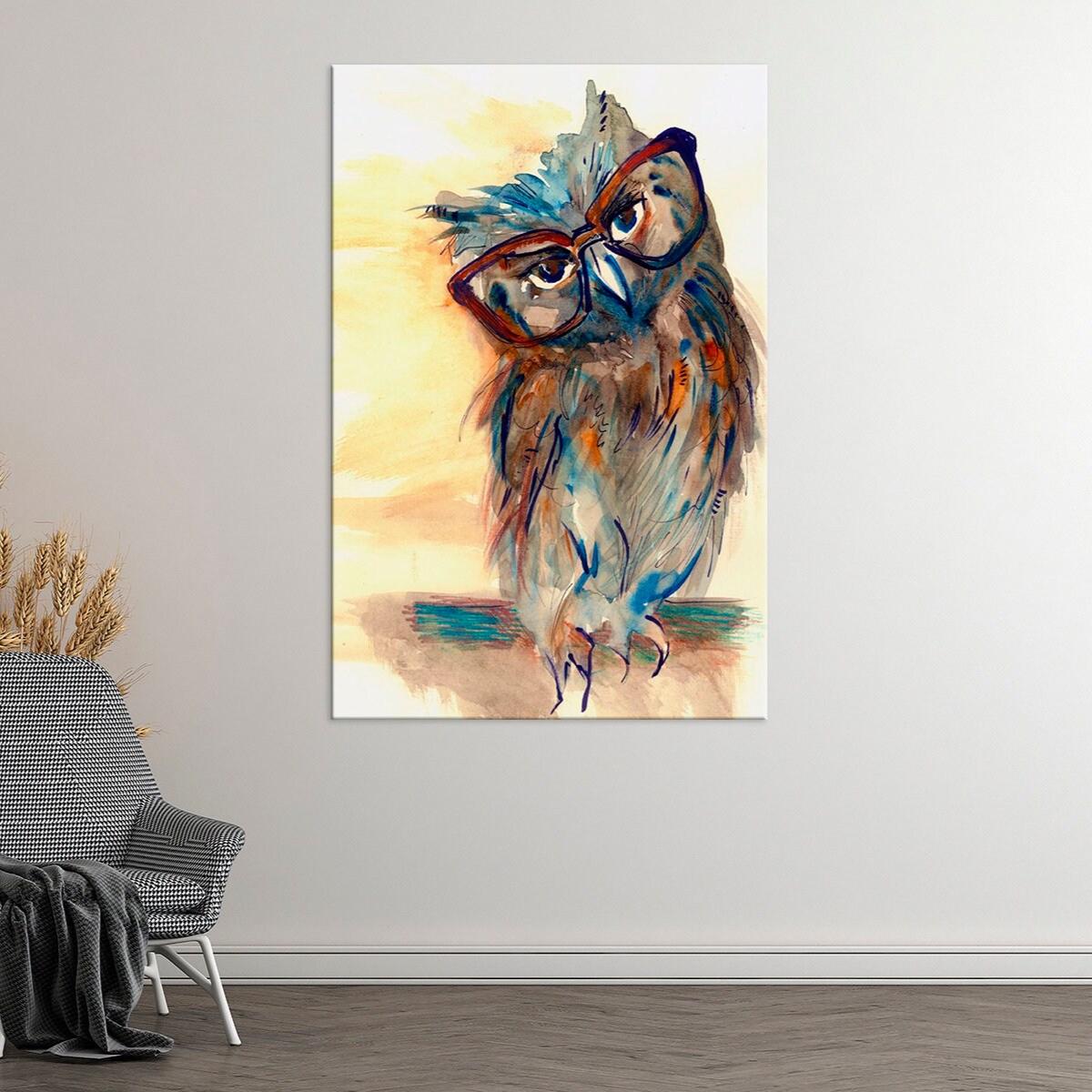 Wise Owl Canvas Wall Art: Funny Bird With Glasses Print - Etsy