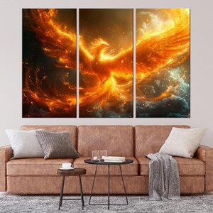 Rising Phoenix large canvas wall art prints Fire phoenix painting print Mythical bird art Fantasy decor Bedroom wall art