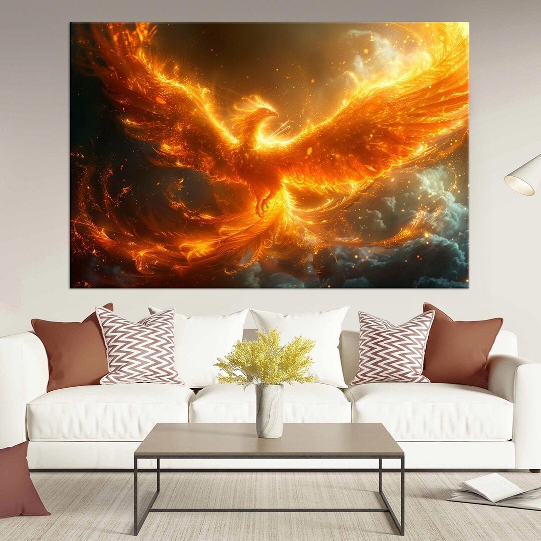 Fire Phoenix Canvas Print, Rising Mythical Bird Wall Art - Etsy