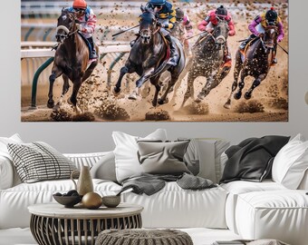 Horse Racing Canvas Print, Equestrian Wall Art, Man Cave Decor