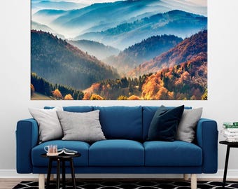 Mountain Canvas Print: Misty Autumn Forest Landscape Wall Art