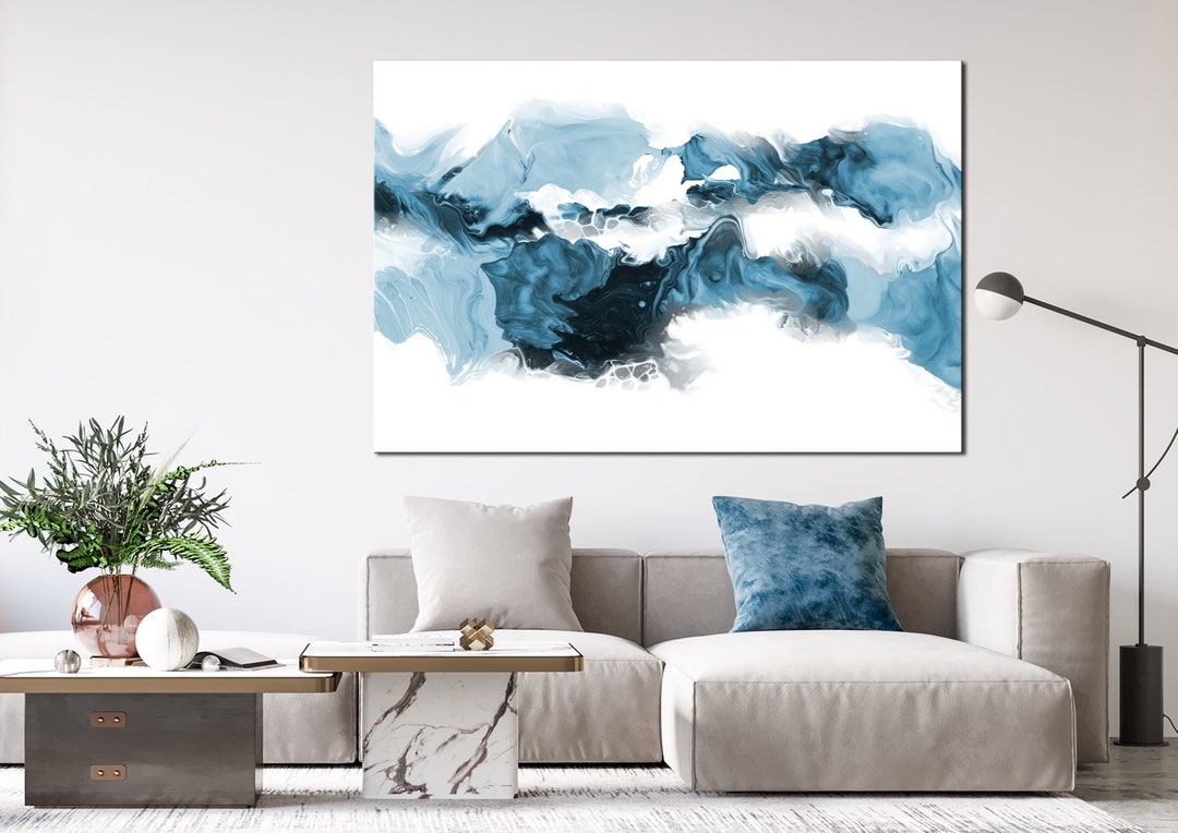 Blue White Abstract Canvas Wall Art Abstract Extra Large Wall Art