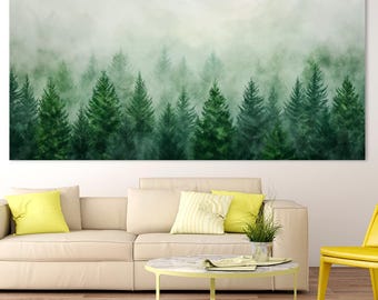 Foggy Forest Canvas Wall Art, Pine Tree Landscape Print