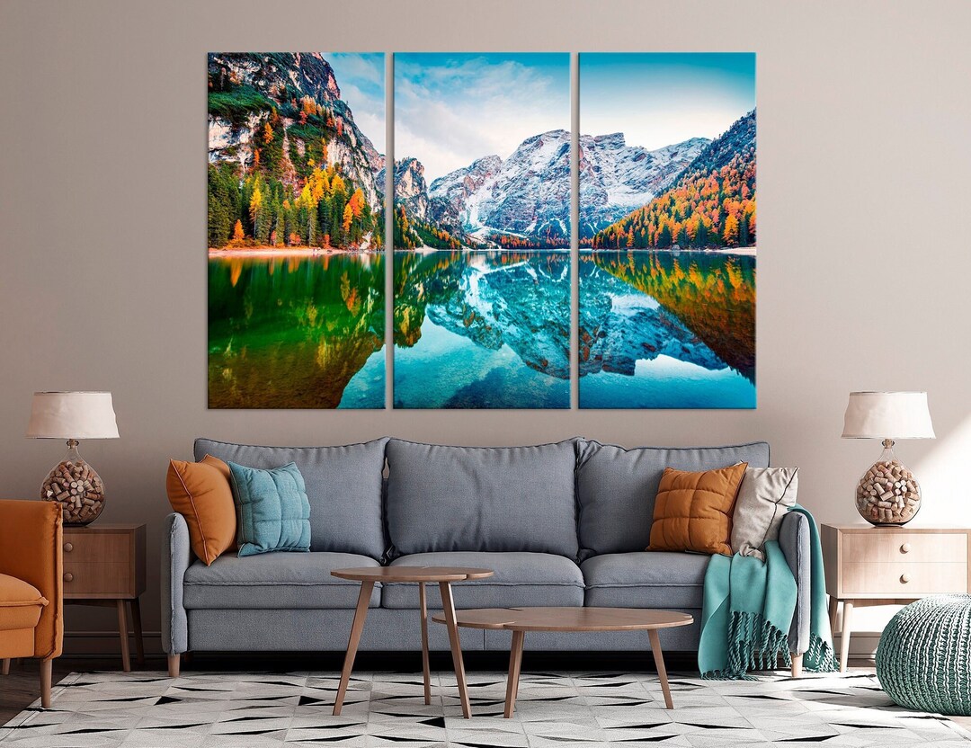 Mountain Lake Wall Art Autumn Forest Print Colorado Mountain Canvas ...