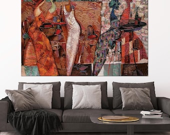 African Woman Jazz Club Canvas Print, Colorful Modern Art