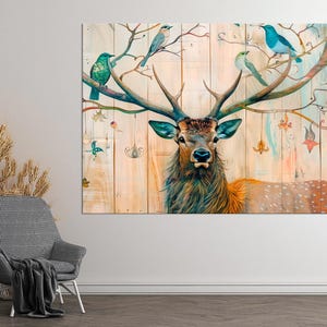 Antlered deer large canvas wall art prints Deer painting Wildlife wall art Animal print Deer portrait Farmhouse wall art Deer decor