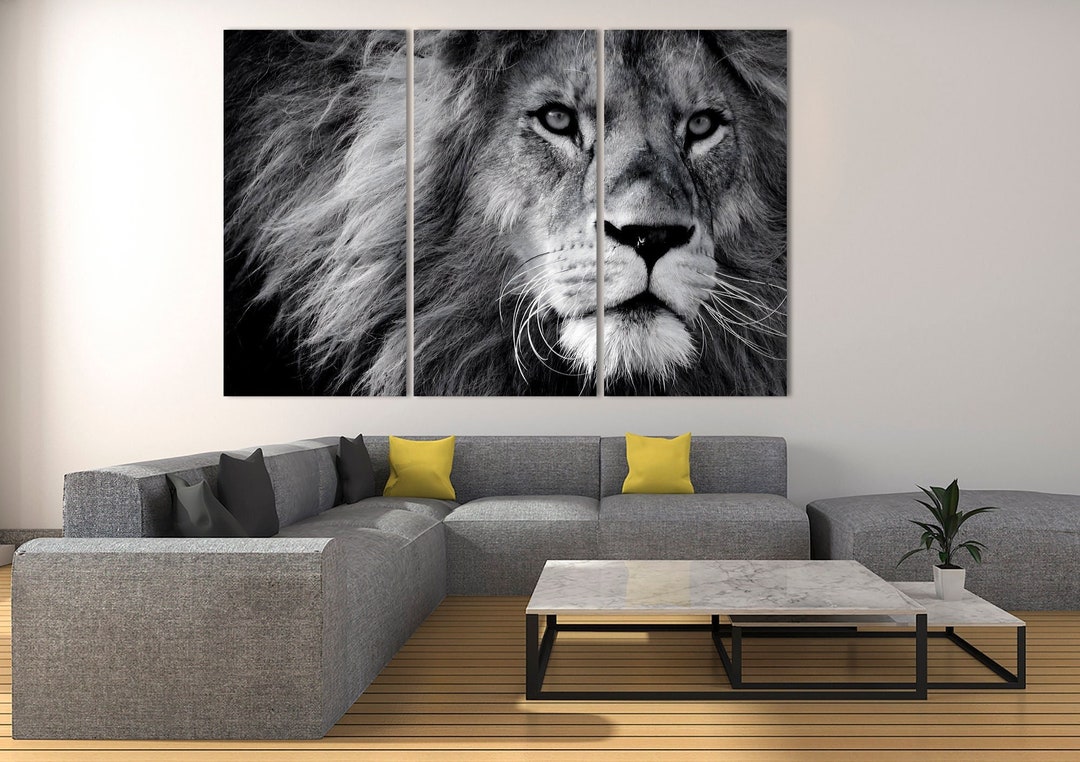 Lion Wall Art Black and White Lion Canvas Print Head Lion Painting