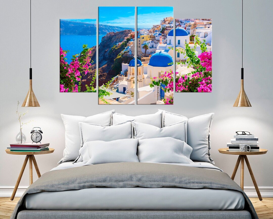 Santorini Canvas Wall Art Greece Print Living Room Wall Art Santorini