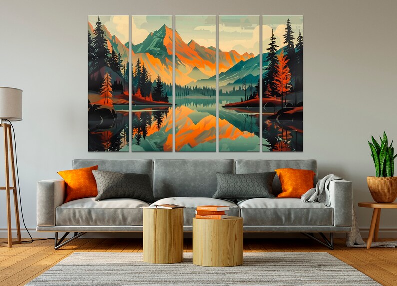 Mountain Landscape Canvas Print Mountain Sunset Wall Art Nature Lake