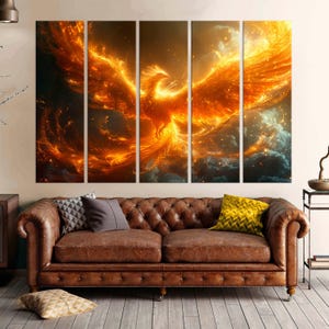 Rising Phoenix large canvas wall art prints Fire phoenix painting print Mythical bird art Fantasy decor Bedroom wall art