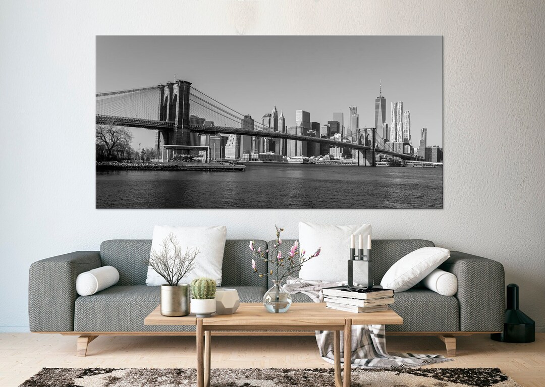 Brooklyn Bridge Canvas Print New York Skyline Panoramic Wall Art Black ...