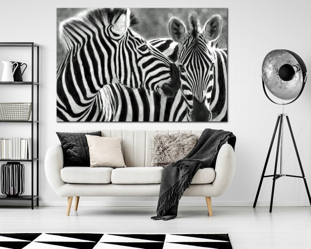 Zebra Wall Art Black and White Zebra Print Wildlife Large Canvas Art