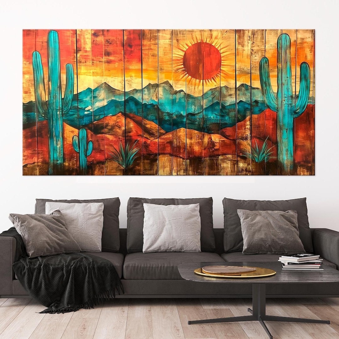 Saguaro Cactus Canvas Wall Art: Southwestern Desert Boho Decor (ready ...