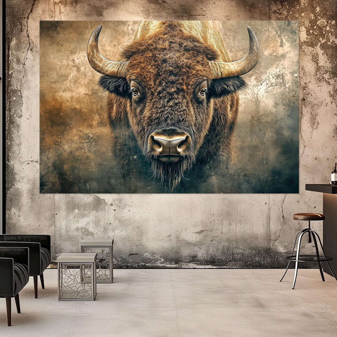 Bison Portrait Canvas Wall Art, Western Buffalo Print - Etsy